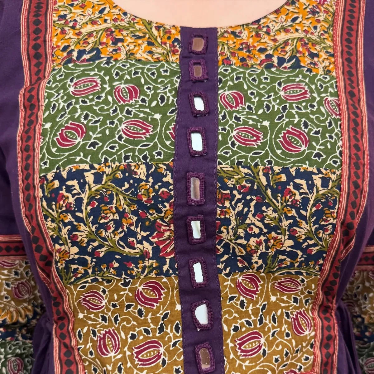 Deep Purple Mirror Work Kurti Set