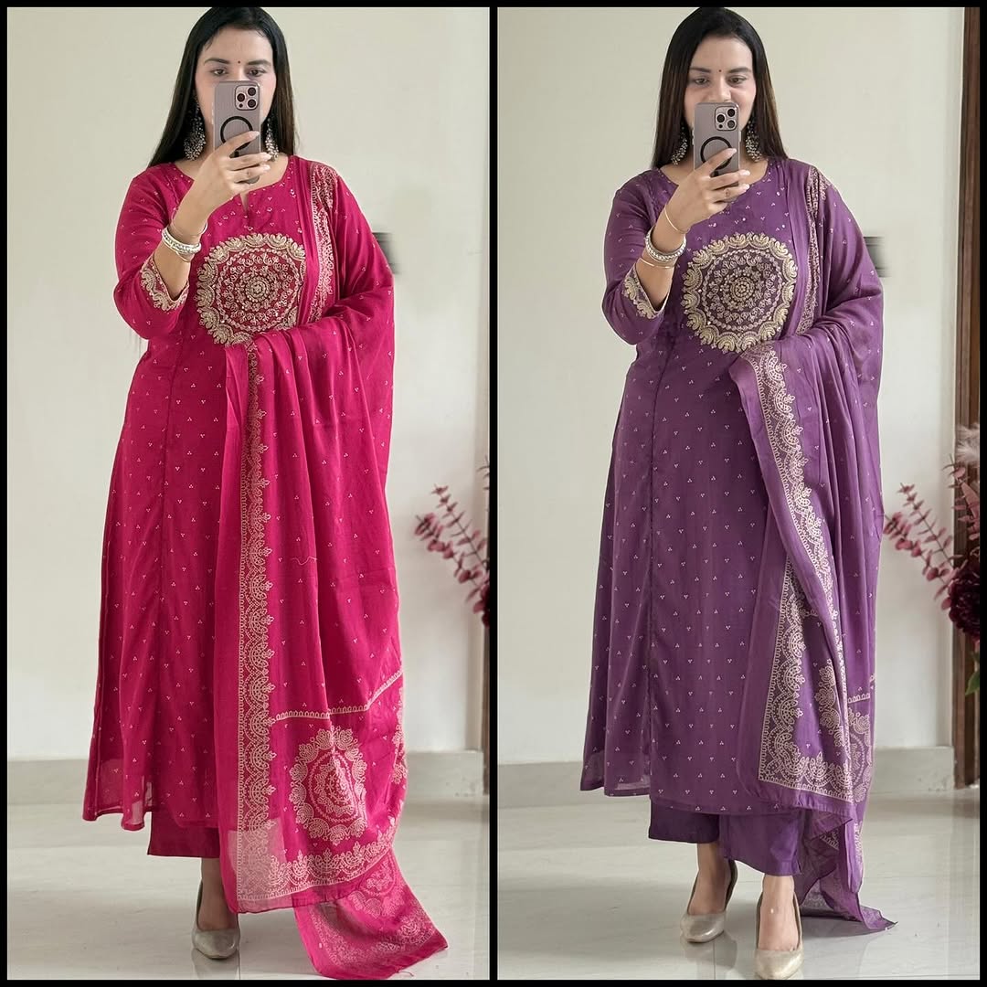 Purple Elegant A-Line Kurti with Embroidery & Dupatta