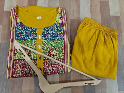 Yellow Mirror Work Kurta Set