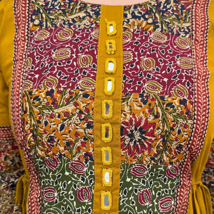 Yellow Mirror Work Kurta Set