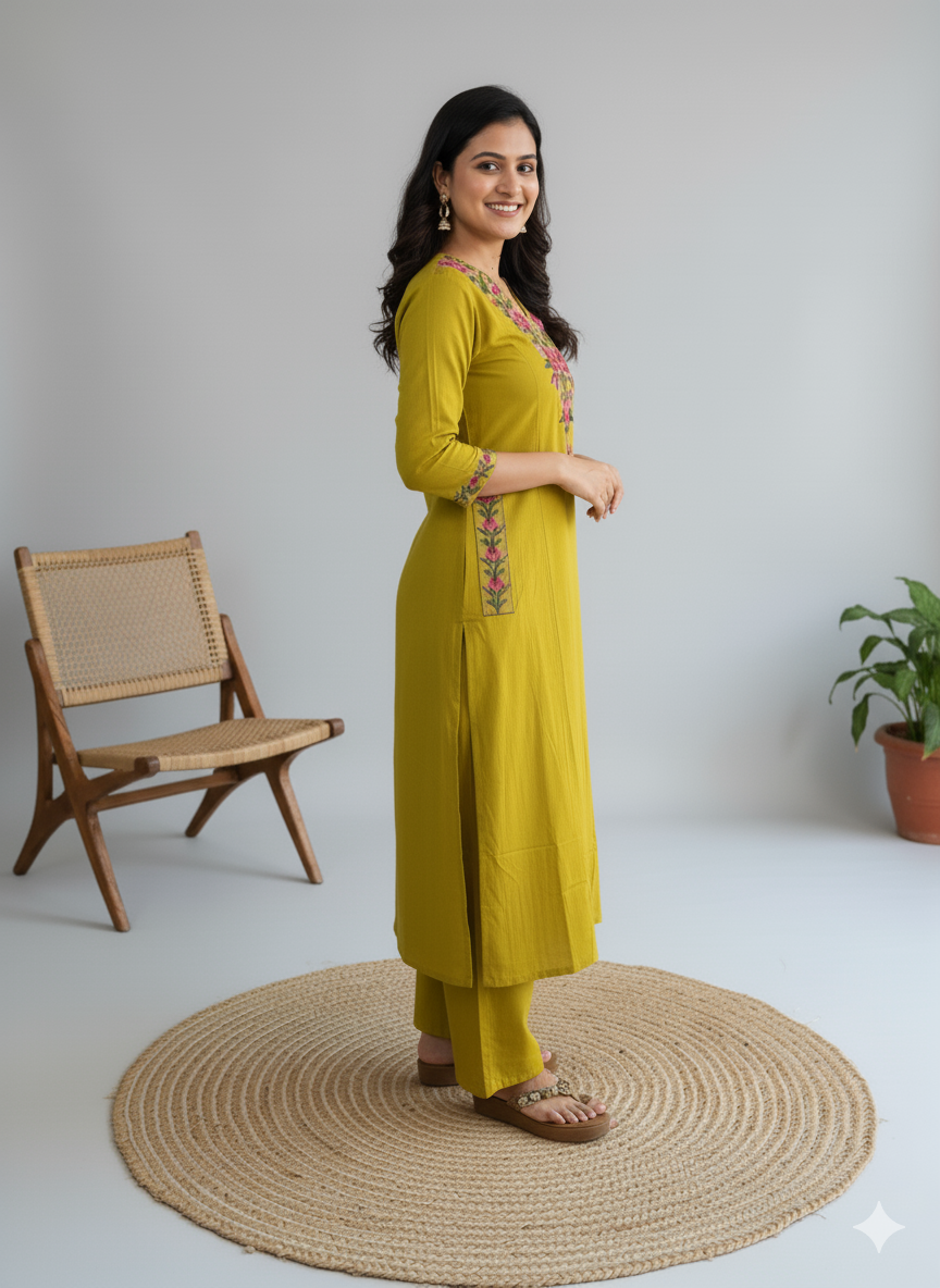 Elegant Mustard Yellow Embroidered Kurta Set for Women