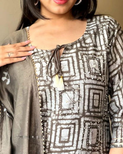 Dusky Purple Procion Printed Suit Set With Dupatta