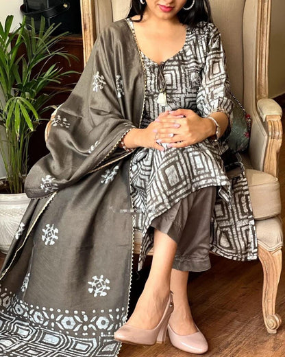 Dusky Purple Procion Printed Suit Set With Dupatta