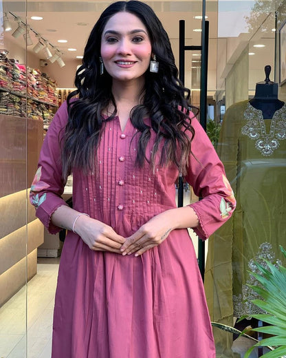 Rosewood Flared Kurta with Delicate Front Detailing