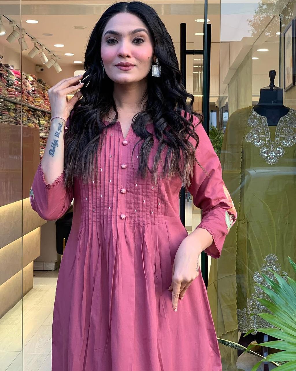 Rosewood Flared Kurta with Delicate Front Detailing