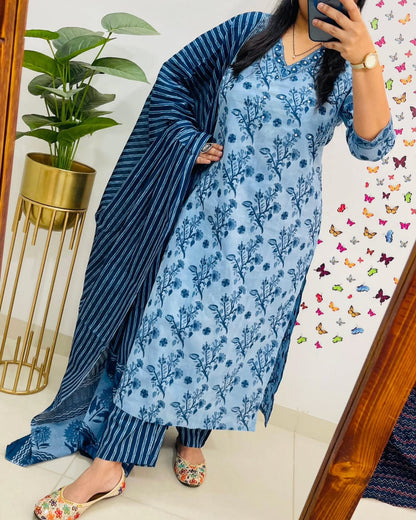 Poorvi's Blue Cotton Kurta Set