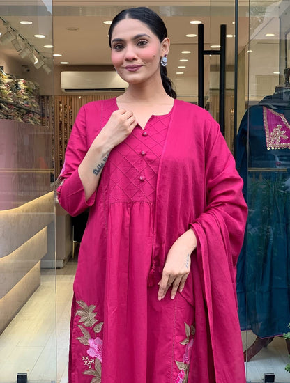 Embroidered Straight A-Line Kurta with One-Side Pocket
