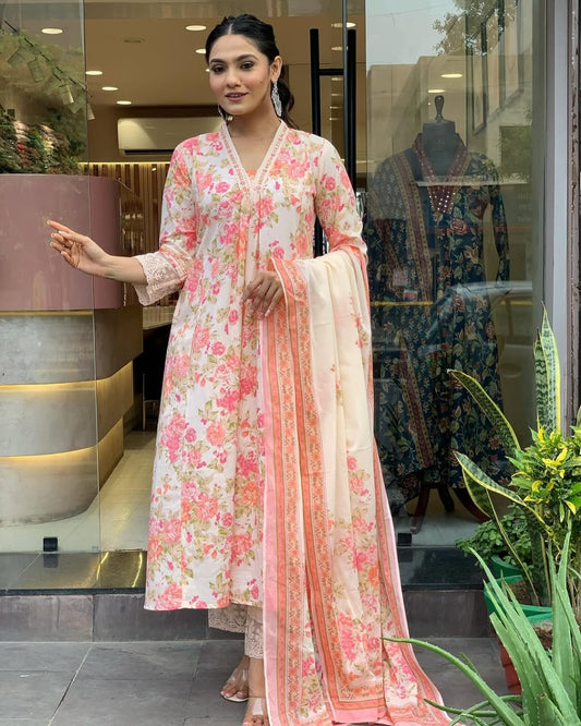 Embroidered Anarkali Style 3-Piece Set