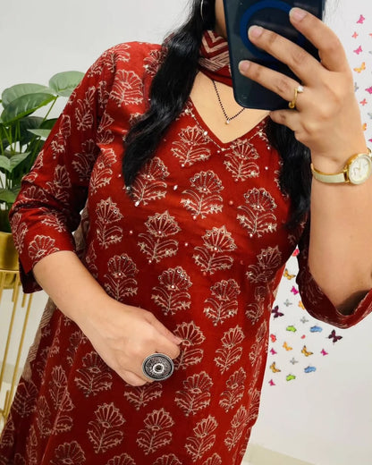 Red Premium Rich Azrak Cotton Suit