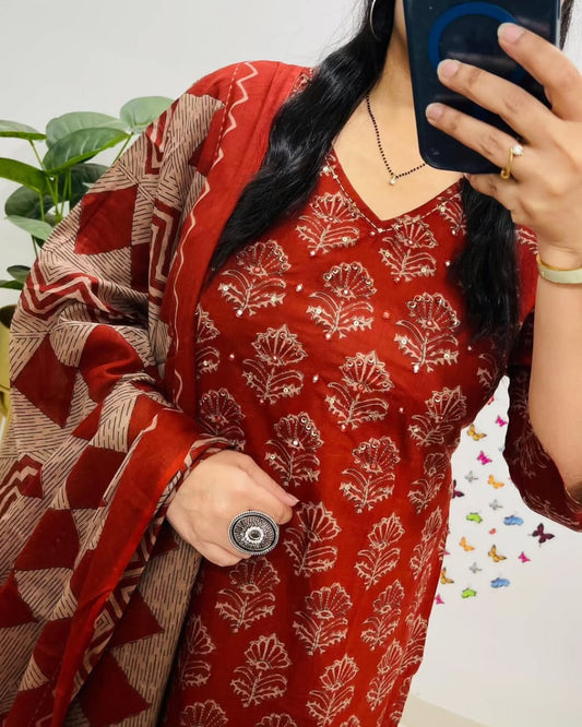 Red Premium Rich Azrak Cotton Suit