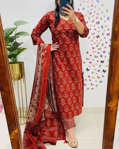 Red Premium Rich Azrak Cotton Suit