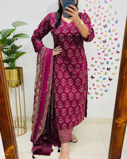 Magenta Premium Rich Azrak Cotton Suit