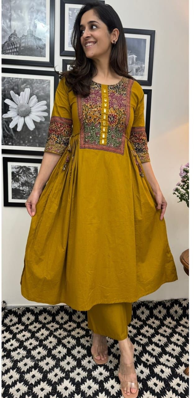 Yellow Mirror Work Kurta Set