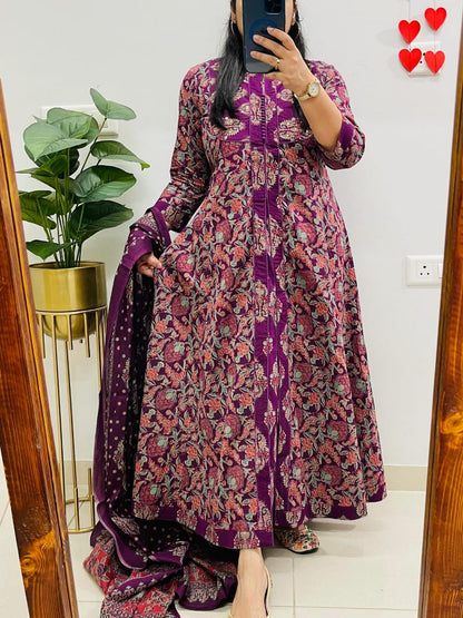 Purple Heritage Ajrakh Print Anarkali Kurti with Dupatta