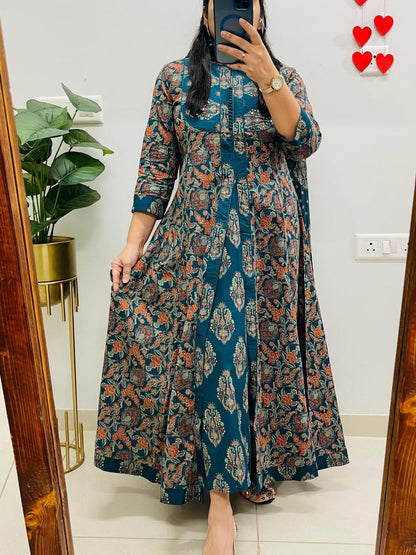 Blue Heritage Ajrakh Print Anarkali Kurti with Dupatta