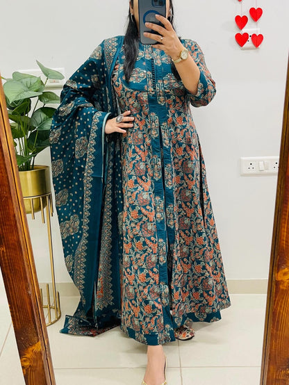 Blue Heritage Ajrakh Print Anarkali Kurti with Dupatta