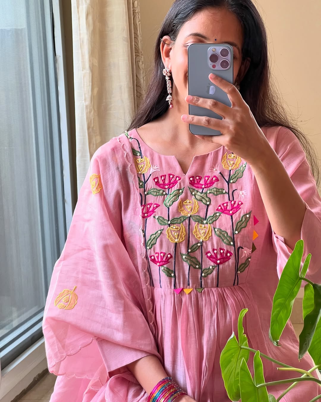 Blush Pink Embroidered Cotton Kurta Set