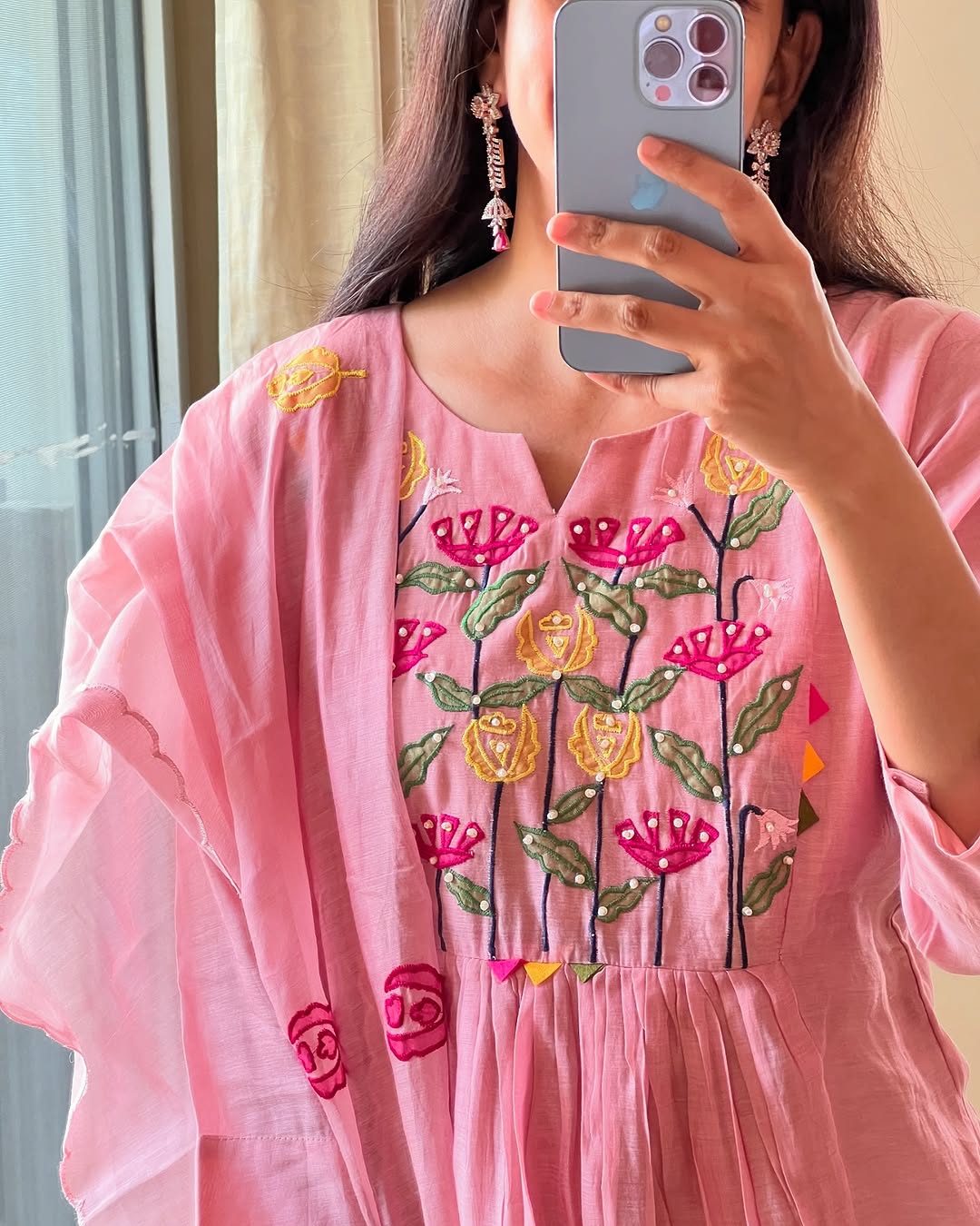 Blush Pink Embroidered Cotton Kurta Set