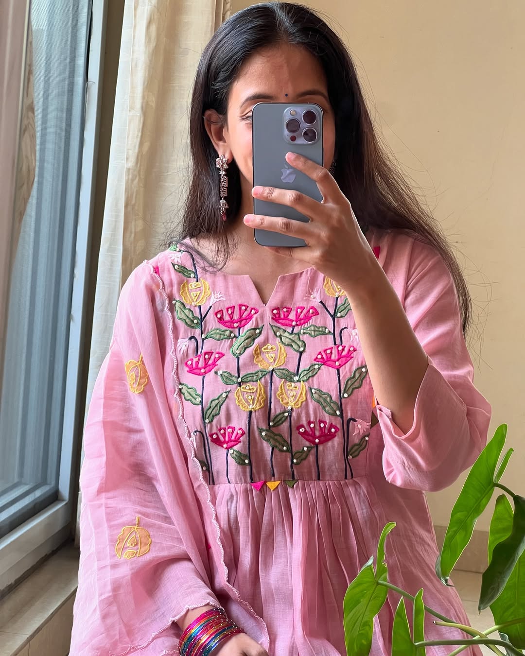 Blush Pink Embroidered Cotton Kurta Set