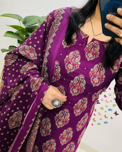 Royal Purple Ethnic Cotton Suit Set