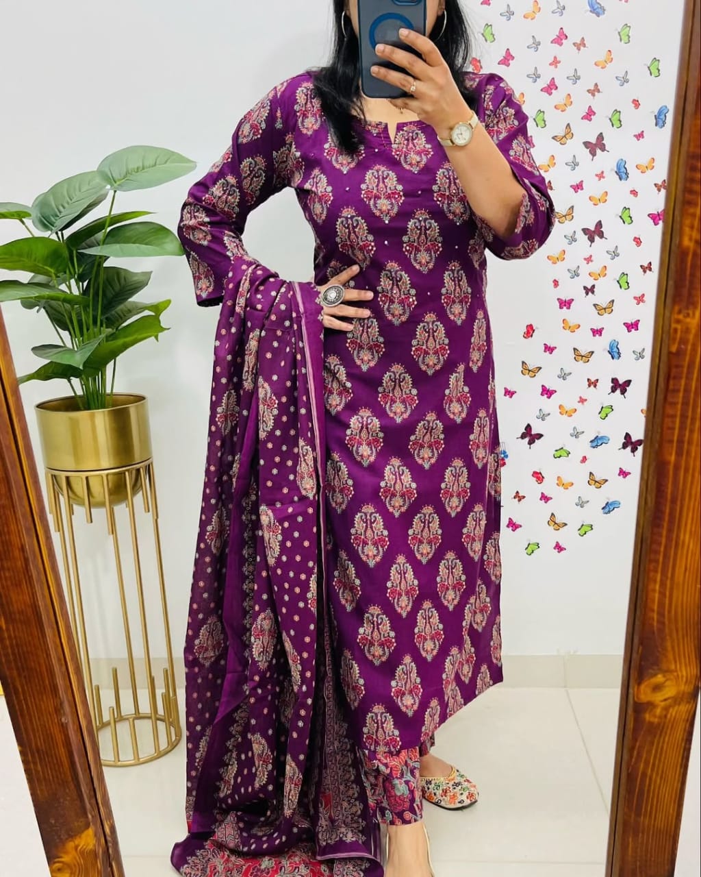 Royal Purple Ethnic Cotton Suit Set