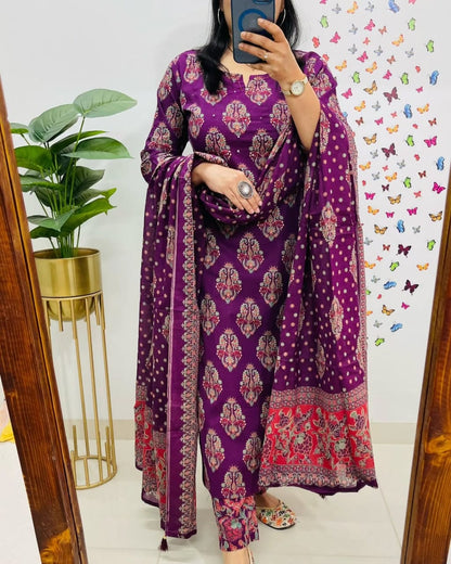 Royal Purple Ethnic Cotton Suit Set
