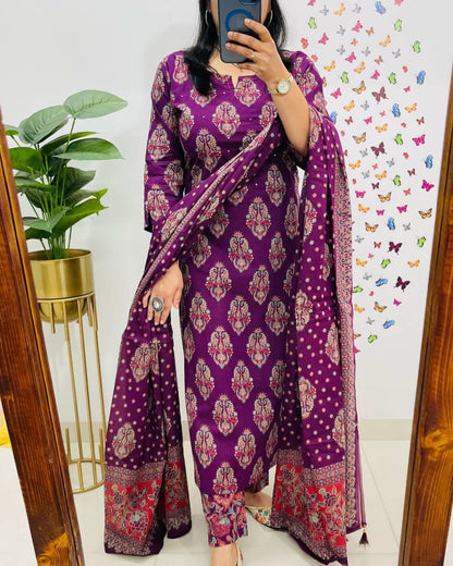 Royal Purple Ethnic Cotton Suit Set