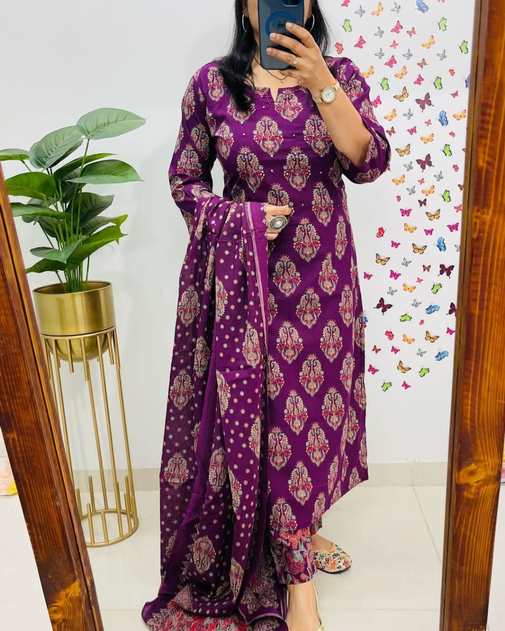 Royal Purple Ethnic Cotton Suit Set