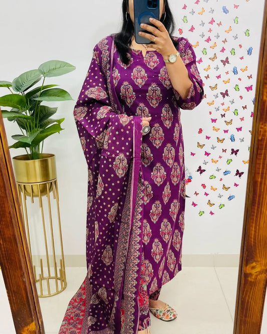 Royal Purple Ethnic Cotton Suit Set
