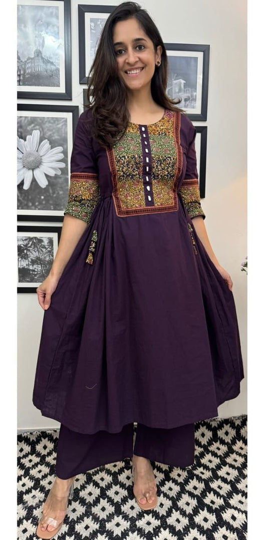 Deep Purple Mirror Work Kurti Set