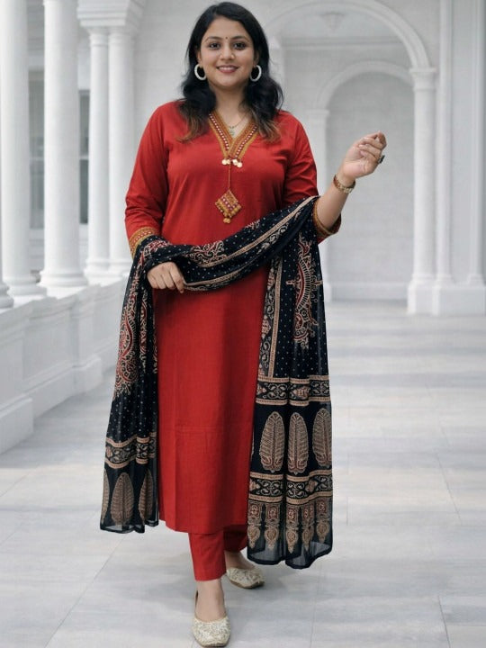 Women Ethnic Motifs Embroidered Regular Thread Work Kurta with Trousers & With Dupatta