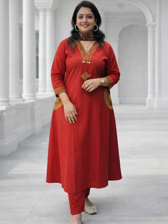 Women Ethnic Motifs Embroidered Regular Thread Work Kurta with Trousers & With Dupatta