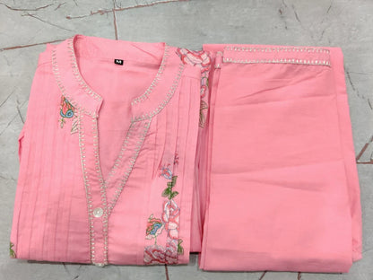 Pink  A-line mulmul cotton kurta set with a plazo