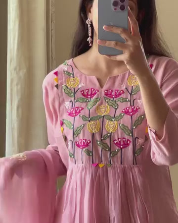 Blush Pink Embroidered Cotton Kurta Set